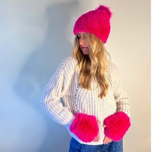 jocelyn - The Superfluff Hat- Hot Pink and The Superfluff Mittens Hot Pink